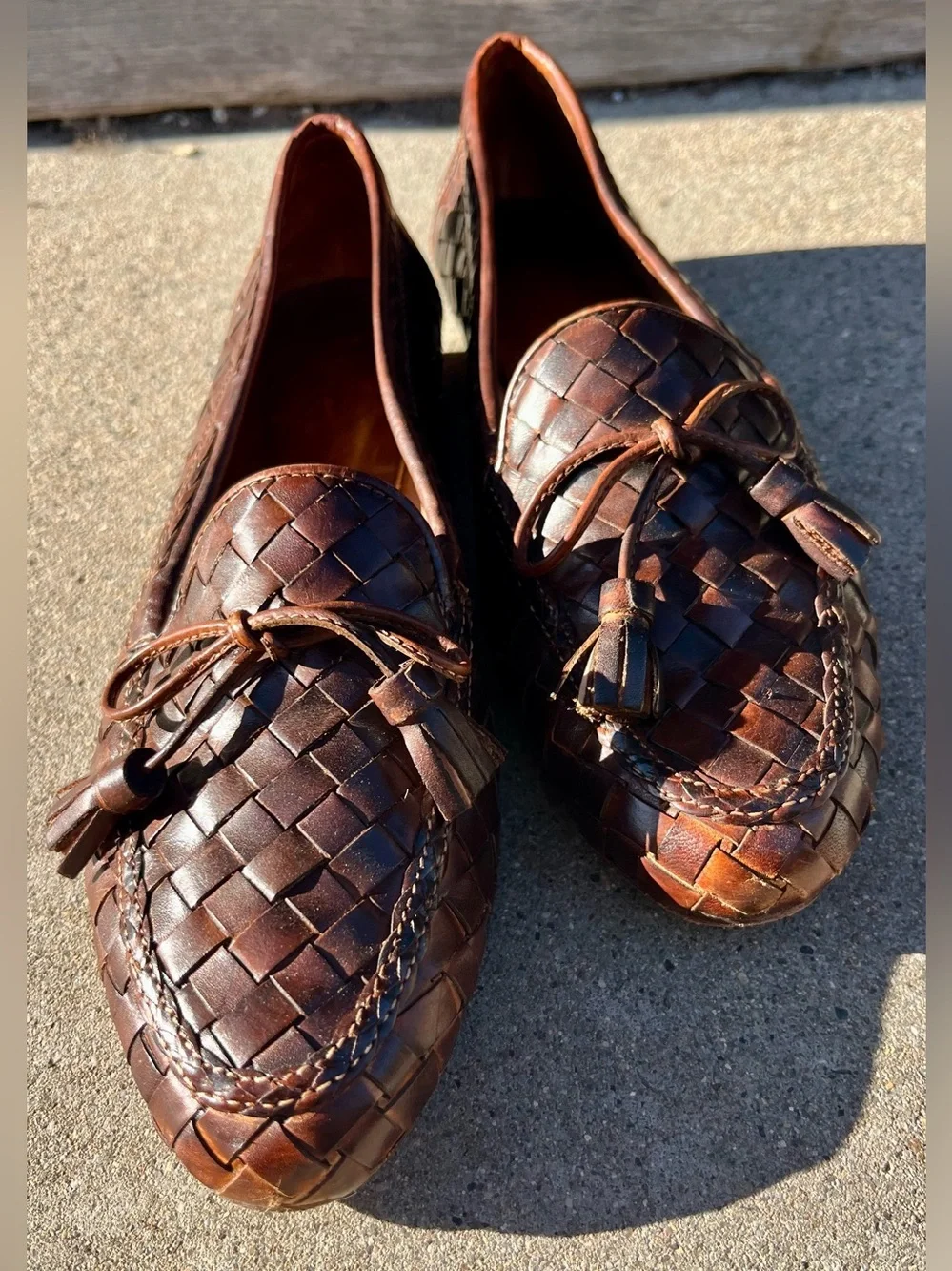 Women’s Sesto Meucci Brown Woven Leather Loafers